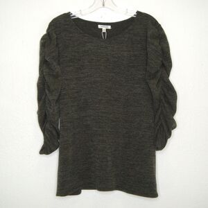 NWT MAX STUDIO Womens Sweater Size 2X Ribbed Texture Army Green Ruched Sleeves